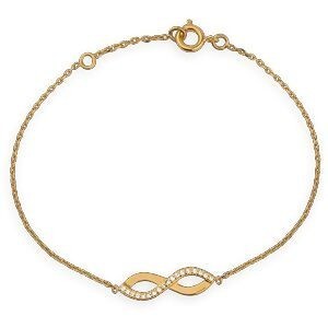 Bracelet Plaqué Or Infini 19*6mm Zirconium Chaîne 1.2mm 16  à 18cm