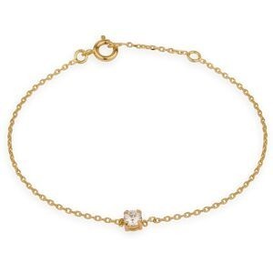 Bracelet Plaqué Or Zirconium 4mm 4 Griffes Chaîne 1.2mm 16  à 18cm