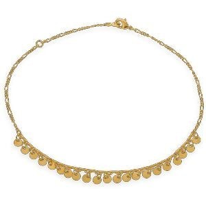 Chaîne Cheville Plaqué Or 24  à 27cm Pampilles 4mm