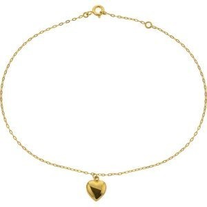 Chaîne Cheville Or 375 1.2mm 25  à 27cm Cœur 9mm