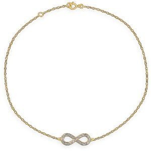 Chaîne Cheville Or 375 25  à 27cm Maille Forçat 1.5mm Motif Infini Pailleté 7*17mm
