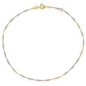 Chaîne Cheville Or 375 27cm Maille Singapour 1.5mm Tricolore