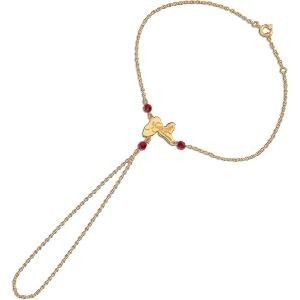 Chaîne Main Plaqué Or 20  à 22cm Carte Guadeloupe 15*10mm Cristal Grenat 4mm