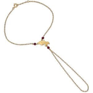 Chaîne Main Plaqué Or 20  à 22cm Carte Martinique 8*17mm Cristal Grenat 4mm