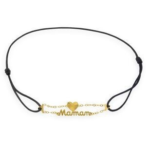 Bracelet Or 375 Cœur 6mm Maman 8.5*3.5mm Cordon Noir 18cm