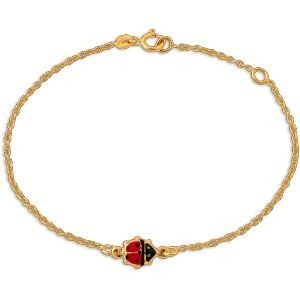 Bracelet Or 375 Coccinelle Email Rouge Noir Vert 5.5mm 12  à 14mm