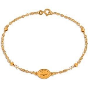 Bracelet Chapelet Or 375 Boules Médaille Miraculeuse 6.5*8mm 15  à 17cm