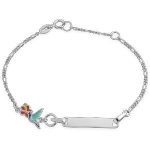 Bracelet Identité Argent 925 Email Colibri Hibiscus 10*7mm 14 A 16cm