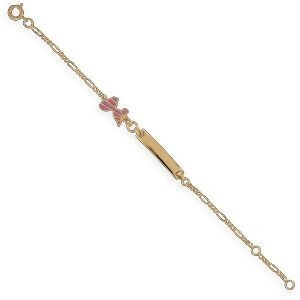 Bracelet Identité Plaqué Or Carte Guadeloupe 10*7mm Email Rose Mauve 14  à 16cm