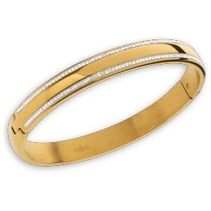 Jonc Acier Jaune Cristal Blanc 62mm Avec Fermoir