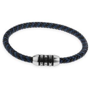 Bracelet Cuir Noir Bleu 5mm Fermoir 9.5*12.5mm Acier Aimanté 21cm