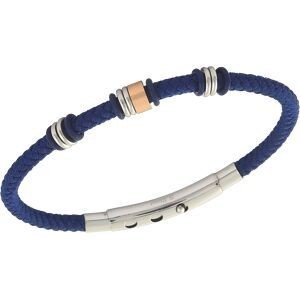 Bracelet Acier Bicolore Coton Bleu Tressé 4mm 20  à 22cm