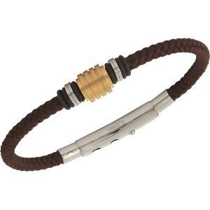 Bracelet Acier Bicolore Coton Marron Tressé 4mm 20  à 22cm
