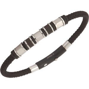 Bracelet Acier Bicolore Cordon 4mm Noir Tressé 20  à 21cm