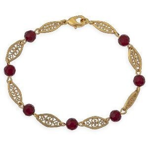 Bracelet Plaqué Or Maille Filigrane 6mm Cristal Grenat 5.5mm 19cm