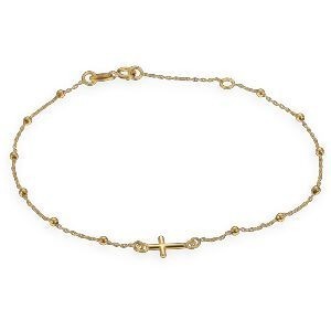 Bracelet Chapelet Or 750 Boules 2mm Croix 17  à 19cm