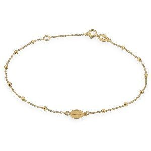 Bracelet Chapelet Or 750 Chaîne1mm Boules2mm Médaille 4.6*5.6mm 17  à 19cm