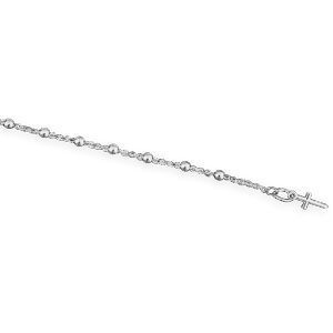 Bracelet Chapelet Argent 925 Boules 4mm Croix 8*17.5 19cm