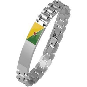 Bracelet Acier Plaque 10*44mm Drapeau Guyane Email Multicolore 10mm 19  à 22cm