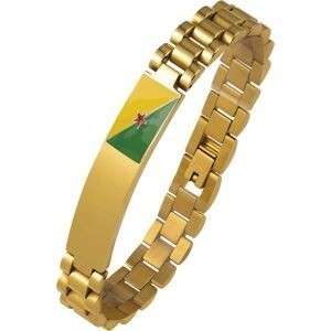 Bracelet Acier Jaune Plaque 10*44mm Drapeau Guyane Email Multicolore 10mm 19  à 22cm