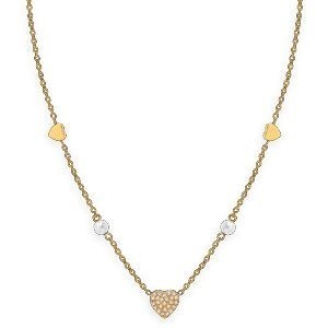 Collier Acier Jaune Perle Synthétique 4mm Cœur Zirconium 18mm  40  à 45cm