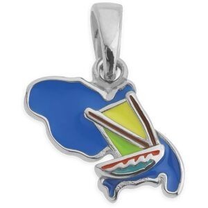 Pendentif Argent 925 Email Carte Martinique Yole 17*15mm Avec Bélière