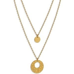 Collier Acier Jaune Double Rangs Motif Martelé 16.5mm Lisse 7.5mm 40  à 45cm