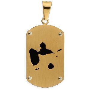 Pendentif Acier Bicolore Carte Guadeloupe 20*45mm Avec Bélière