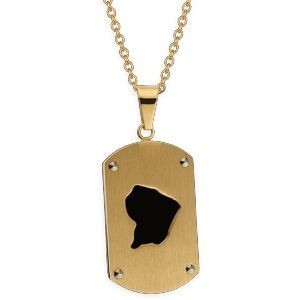 Pendentif Acier Bicolore Carte Guyane 20*45mm Avec Bélière