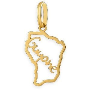 Pendentif Or 750 Carte Guyane Ajourée 10.8*18mm Avec Bélière