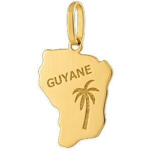Pendentif Or 750 Carte Guyane Palmier 8.5*16mm Avec Bélière