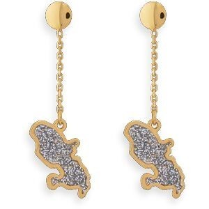Boucles D'oreilles Or 375 Pendant 20mm Carte Martinique Email Pailleté 10*5.5mm