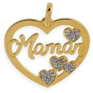 Pendentif Or 375 Coeur Maman Pailleté 16*17mm Avec Bélière