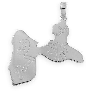 Pendentif Argent 925 Carte Guadeloupe 971 Palmier 25*37mm Avec Bélière