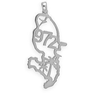 Pendentif Argent 925 Carte Martinique 972 Palmier 16*37mm Avec Bélière