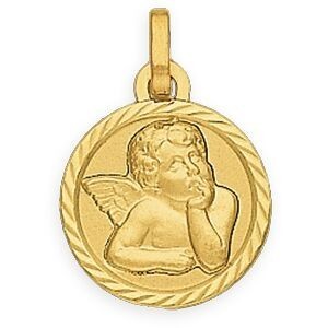 Médaille Or 750 Entourage Fantaisie Ange 13*19mm Avec Bélière