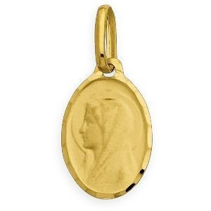 Médaille Or 750 Ovale Madone Vierge De Lourdes 6*15mm Avec Bélière