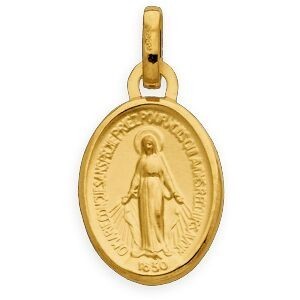 Médaille Or 750 Ovale Vierge Miraculeuse 9*18mm Avec Bélière Or Creux