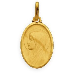 Médaille Or 750 Ovale Madone Vierge De Lourdes 8*12mm Avec Bélière