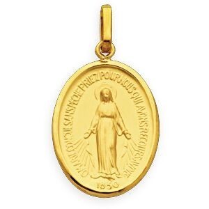 Médaille Or 750 Ovale Vierge Miraculeuse 14*25mm Avec Bélière Or Creux