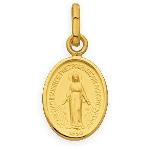 Médaille Or 750 Ovale Vierge Miraculeuse 8*16mm Avec Bélière Or Creux