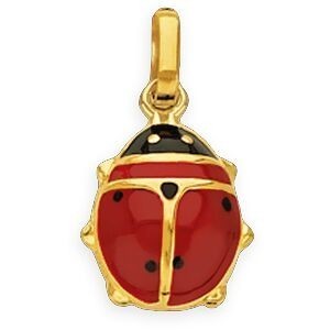 Pendentif Or 375 Coccinelle Email Rouge 8*16mm Avec Bélière