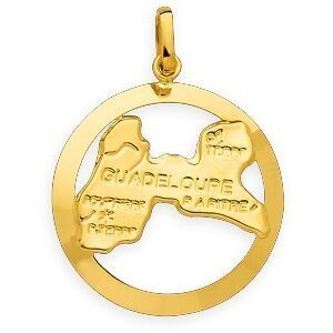Pendentif Or 375 Carte Guadeloupe Cerclée 20*26mm Avec Bélière