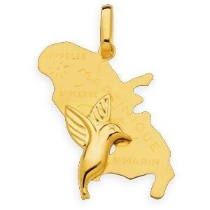 Pendentif Or 375 Carte Martinique Colibri 15*24mm Avec Bélière