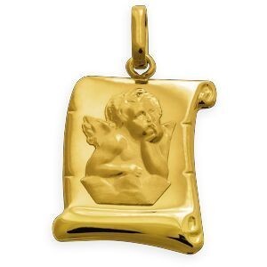 Médaille Or 375 Parchemin Ange 14*24mm Avec Bélière