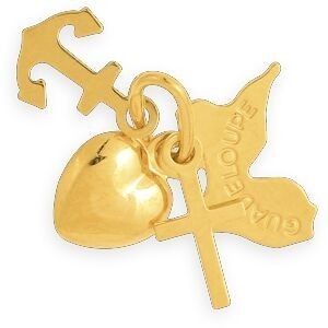 Pendentif Or 375 3 Vertus Carte Guadeloupe 10mm Avec Bélière