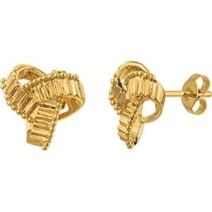 Boucles D'Oreilles Plaqué Or Nœud Strié 14mm