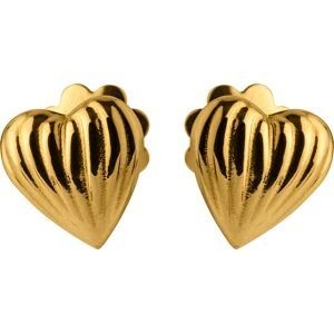 Boucles D'oreilles Or 750 Cœur Bombé Strié 6mm Fermoir Vis