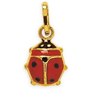 Pendentif Or 375 Coccinelle Laque Rouge 5*11mm Avec Bélière