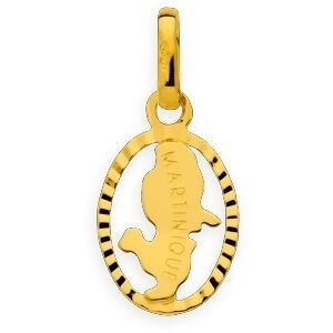 Pendentif Or 375 Carte Martinique Cerclée Ovale 9*12mm Avec Bélière